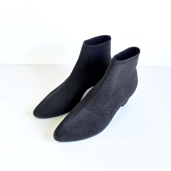 EILEEN FISHER Women's Black Purl Recycled Stretch Knit Sock Booties Sz 7.5 - Picture 2 of 13